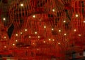 Beautiful red decorative bamboo lights on the ceiling