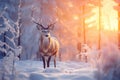 Beautiful red deer in a forest in winter, generative AI