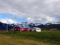 Beautiful red farm house and landscape in Iceland Royalty Free Stock Photo