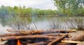 Beautiful red fire from wood. Flames fires preparation for cooking barbecue. Brazier on nature bbq