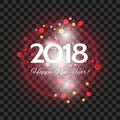 Beautiful red fireworks with greetings Happy New Year 2018 on Royalty Free Stock Photo