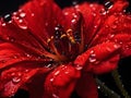 Beautiful red flower with water drops on a black background. Macro Royalty Free Stock Photo