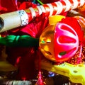 Beautiful Red Flowers, Flute And Toy. Happy Krishan Janmashtami Or Happy Radhaashtami.