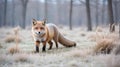 Beautiful red fox gracefully traverses the snow-covered landscape Royalty Free Stock Photo