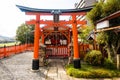 Beautiful red gate shrine in Kyoto Japan in the morning