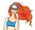 Beautiful red girl with long hair in glasses vecto Royalty Free Stock Photo