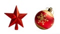 red and gold christmas ball and glitter star isolated on white background Royalty Free Stock Photo