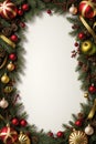 A beautiful red and gold Christmas wreath is adorned with white flowers and green pine branches, set against a pure white Royalty Free Stock Photo