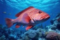Beautiful Red Grouper Fish Under the Ocean - Generative AI