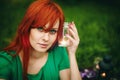 Beautiful red hair girl with deep green eyes Royalty Free Stock Photo