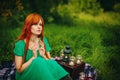 Beautiful red hair girl with deep green eyes Royalty Free Stock Photo