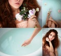 beautiful red-haired girl with beautiful . Natural beauty, natural hair color. Ginger, in a milk bath Royalty Free Stock Photo