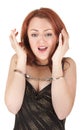 Beautiful red-haired girl in handcuffs Royalty Free Stock Photo