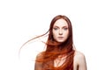 Beautiful red haired with windy hair Royalty Free Stock Photo