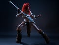 Beautiful red haired woman in stone age clothing Royalty Free Stock Photo