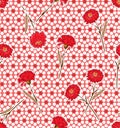 Beautiful red hand drawn Carnation flowers seamless pattern vector on modern white polka dots and classic red spots background Royalty Free Stock Photo