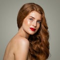 Beautiful red head woman portrait. Red head girl with ginger curly hairstyle Royalty Free Stock Photo