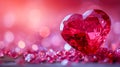 Beautiful red heart made of ruby gemstone on a pink background. AI generated. Royalty Free Stock Photo