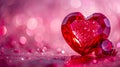 Beautiful red heart made of ruby gemstone on a pink background. AI generated. Royalty Free Stock Photo