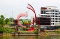 Beautiful Red Ladder Sculpture in Downtown Nashville