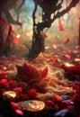 Beautiful Red Leaves on The Ground Law Ethereal Macro Photography Bokeh Background AI Generative