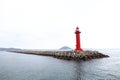 Beautiful Red Lighthouse of Udo Island in Jeju, Korea, Udo Island was named because it resembles a lying cow