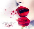 Beautiful Red Lips and Rose Flower Royalty Free Stock Photo