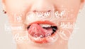 Beautiful red lips with white speech bubbles Royalty Free Stock Photo