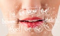 Beautiful red lips with white speech bubbles Royalty Free Stock Photo