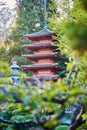 Beautiful red pagoda in Japanese garden of Golden Gate park Royalty Free Stock Photo