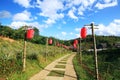 Beautiful red paper Chinese lanterns decoration on walkway of Lee Wine Ruk Thai Resort located on the mountain, Thailand Royalty Free Stock Photo