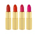 Beautiful red and pink lipsticks in golden tube