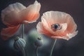 Beautiful Red Poppies. Poppy rhoeas in Soft Light. Flower symbol of remembrance day of warld wars. Never Again.Generative AI