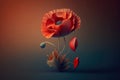 Beautiful red poppy on dark background. Generative AI Royalty Free Stock Photo