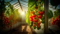 Beautiful red ripe tomatoes grown in a greenhouse. Beautiful background