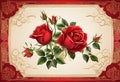 Beautiful red roses in Chinese frame styles, AI generated