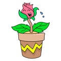 Beautiful red roses planted in garden pots, doodle icon image kawaii