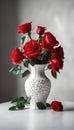 Red roses vase on white table light background Royalty Free Stock Photo