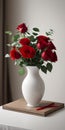 Red roses vase on white table light background Royalty Free Stock Photo