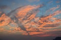 Beautiful red sky scenery with clouds spread randomly. Sunset sky with red clouds