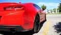 Beautiful red sport car standing on road Royalty Free Stock Photo