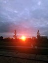 Beautiful red sunset on kid's playground area Royalty Free Stock Photo