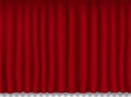 Beautiful red theatre curtain folded drapes on transparent background seamless texture