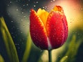 Beautiful red tulip blossom in rain Royalty Free Stock Photo