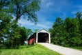 Beautiful Red Wooden Covered Bridge the Rural Countryside of America Royalty Free Stock Photo