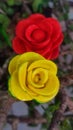 beautiful red and yellow artificial rose flowers Royalty Free Stock Photo