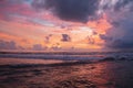 Beautiful red yellow sunset view on Kuta beach Royalty Free Stock Photo