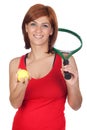 Beautiful redhead girl with a tennis racket Royalty Free Stock Photo