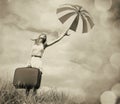 Beautiful redhead girl with umbrella Royalty Free Stock Photo