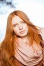 Beautiful redhead woman looking at camera Royalty Free Stock Photo